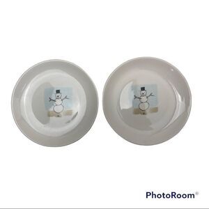 RARE HTF 2 RAE DUNN MAGENTA EXCLUSIVE SNOWMAN PLATES M MARK